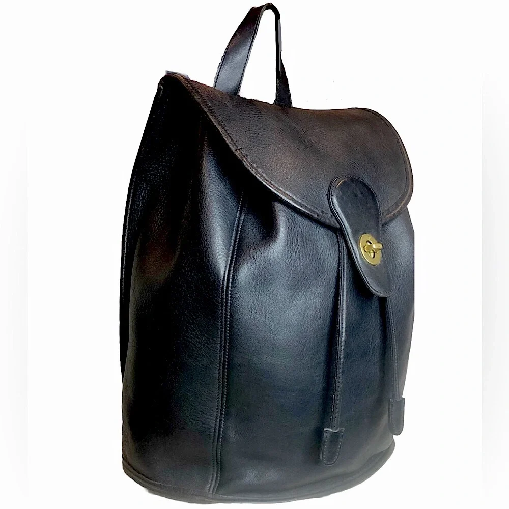 Vintage COACH Black Leather Weekend Backpack Rucksack Large Daypack 9943 USA COA - Picture 7 of 17